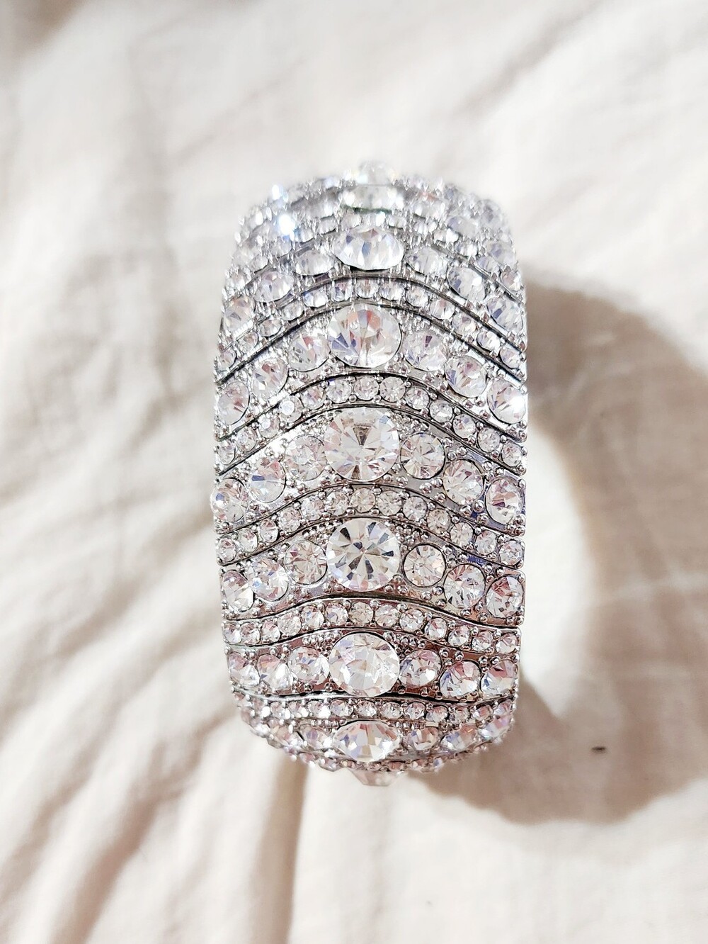 Crystal Pave Statement Stretch Cuff Bracelet - Clear